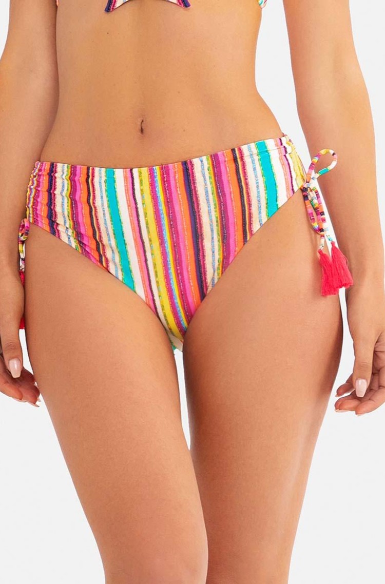 CAREY High-waisted bikini bottom with striped print Multi 