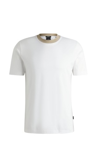 Slim fit mercerised-cotton T-shirt with collar stripe