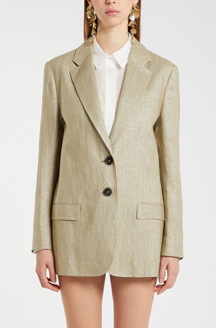 Shiny linen-blend single-breasted jacket