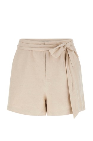 Kratke hlače iz lanene mešanice s pasom za zavezovanje