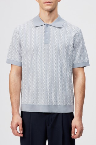 Relaxed fit pletena bombažna polo majica z žakarskim vzorcem