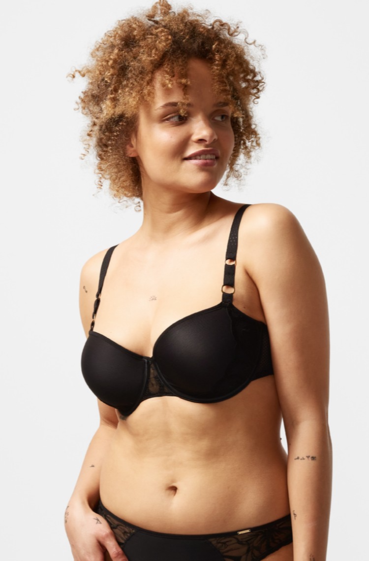 CHANTELLE Fleurs modrček s penastimi košaricami in oporo Črna - Black 