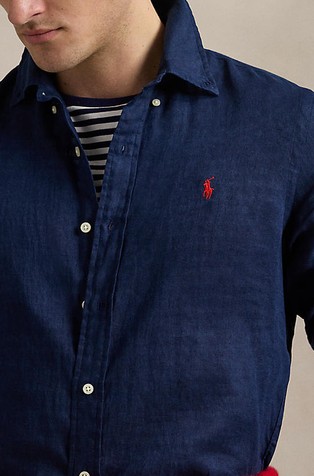 RALPH LAUREN Custom Fit Linen Shirt Newport Navy 3