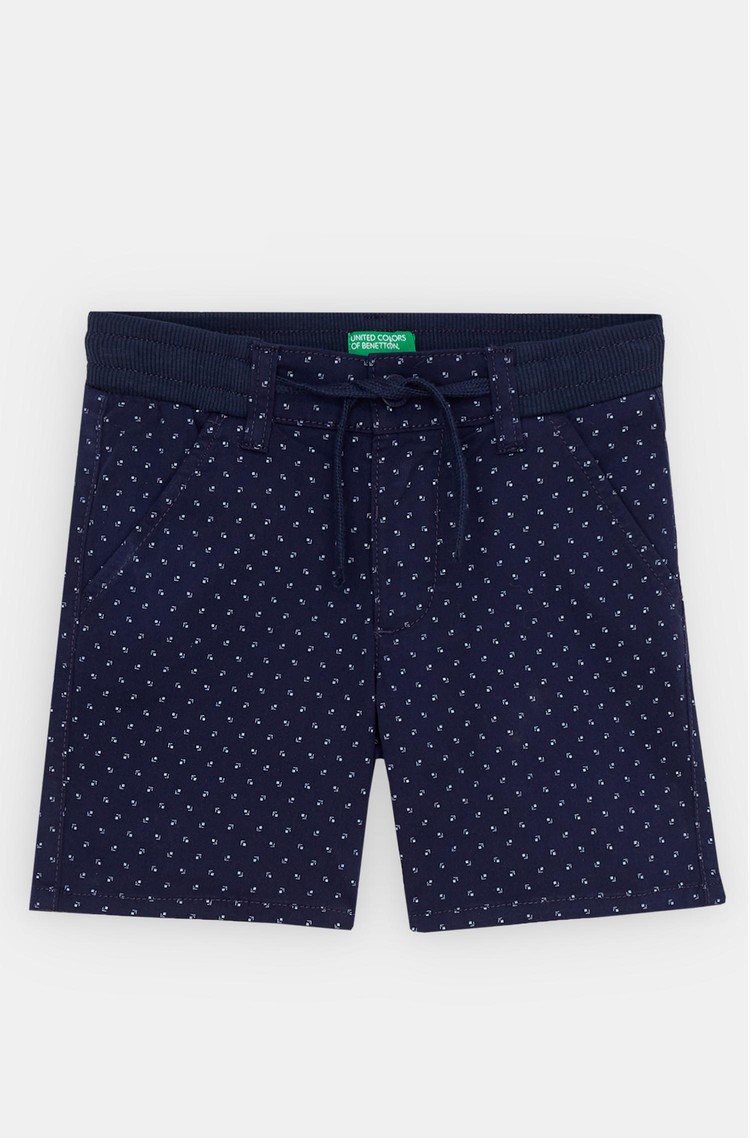 BENETTON Kratke hlače z mikro vzorcem in zatezno vrvico Modra - Blue 