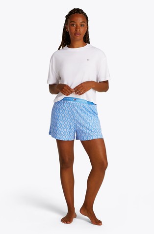 TOMMY HILFIGER Pižama s kratkimi rokavi in vzorčastimi kratkimi hlačami Večbarvna - White / Blue 3
