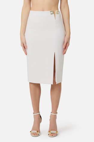 Skirt in double layer stretch crêpe fabric with logo details