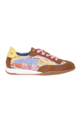 Leather sneaker with multicolor print