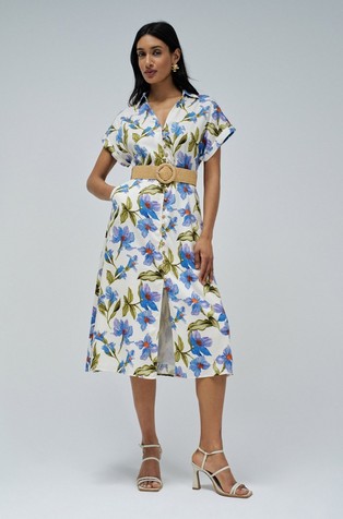 SALSA JEANS Shirt dress with floral pattern Beige / Blue 4