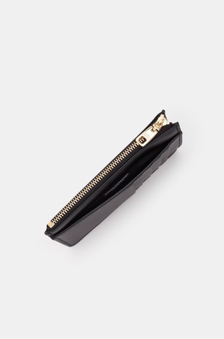 DOLCE &amp; GABBANA Usnjena DG logo denarnica za kartice Črna - Black 4