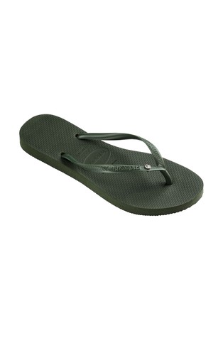 HAVAIANAS Slim II japonke s kristalom Swarovski Zelena - Olive Green 2