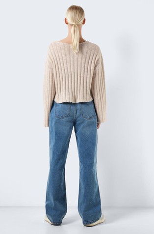 NOISY MAY NMNINA V-neck cropped knit pullover Eggnog 2