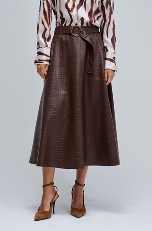 Midi krilo iz umetnega usnja s pasom