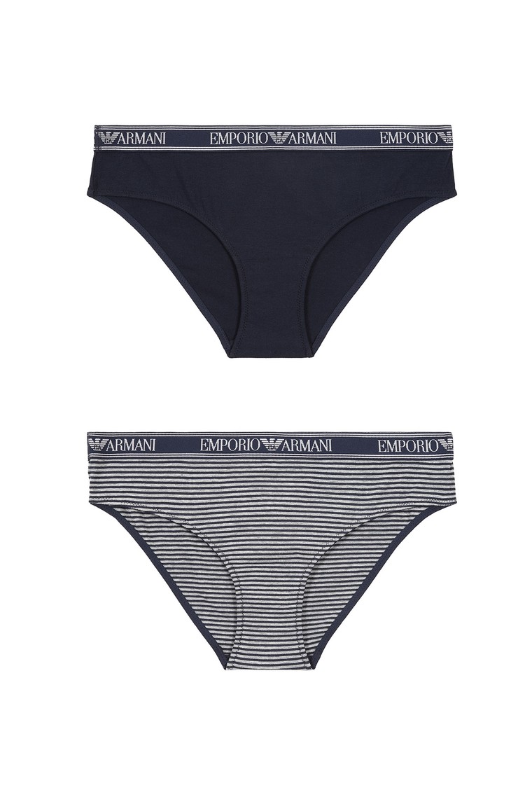 EMPORIO ARMANI Paket 2 spodnjih hlačk z logo pasom Modra - Blue 