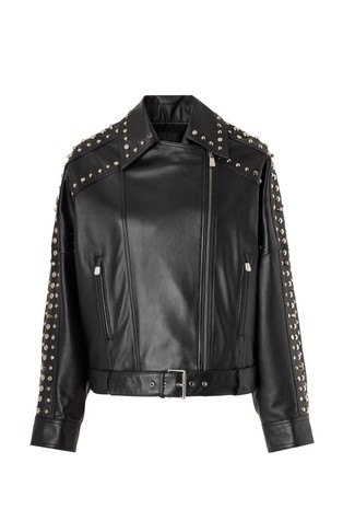 Nappa leather biker-style jacket with studs