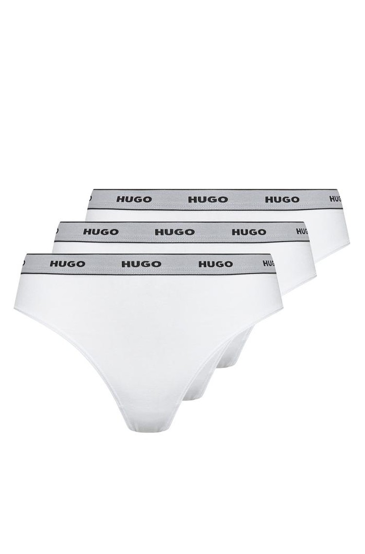 HUGO BOSS Paket 3 bombažnih tangic z logo pasom Bela - White 
