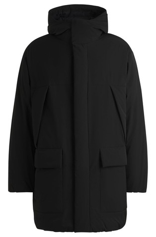 HUGO BOSS Vodoodbojna daljša bunda s kapuco Črna - Black 4