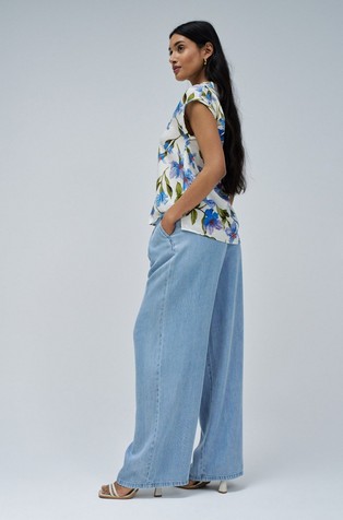 SALSA JEANS Short sleeved satin shirt White / Blue 2