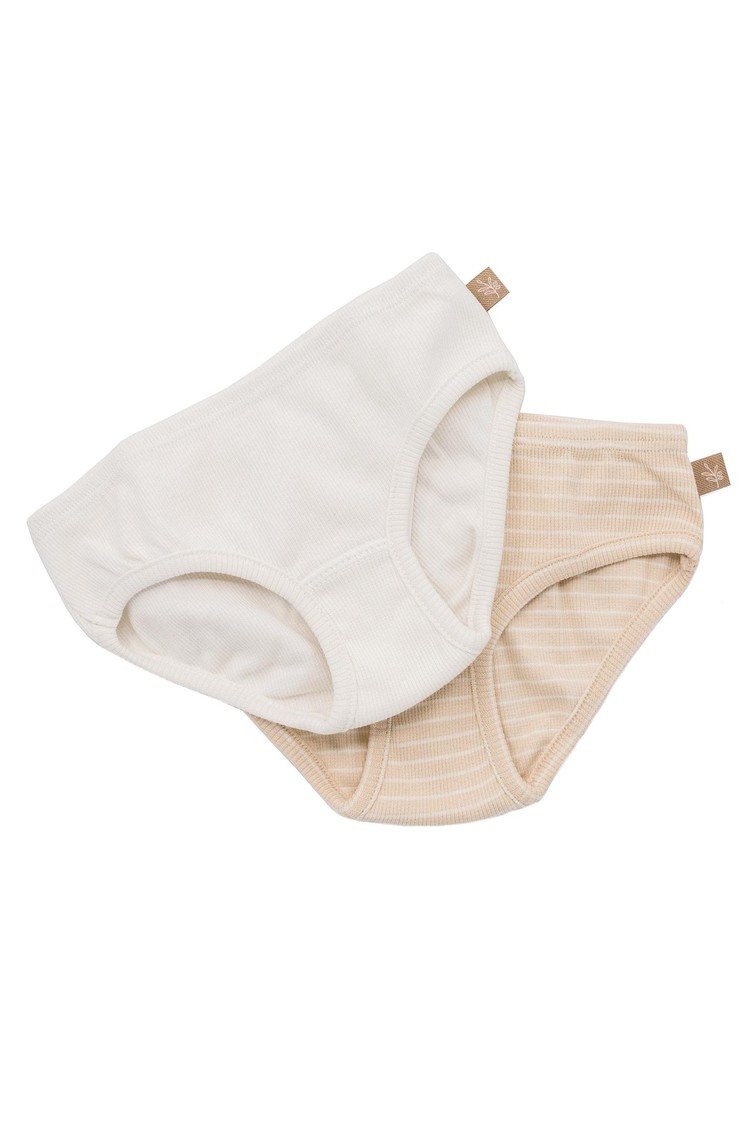 LUNILOU Paket 2 spodnjih hlačk iz organskega bombaža Večbarvna -  Stripes Brazilian Sand/Off White 