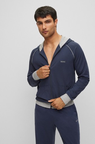 Contrast hood jacket with logo and piping