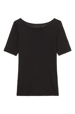 MARC O'POLO Majica s kratkimi rokavi in ladijskim izrezom Črna - Black 4