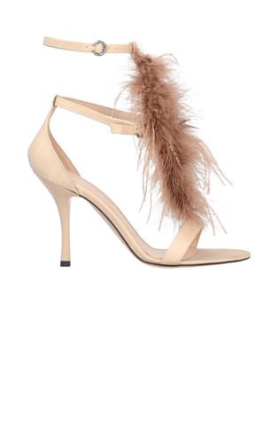 Satin sandals with feathers