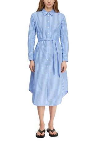 Črtasta srajčna obleka s pasom za zavezovanje