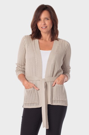 Viscose-blend perforated knit cardigan