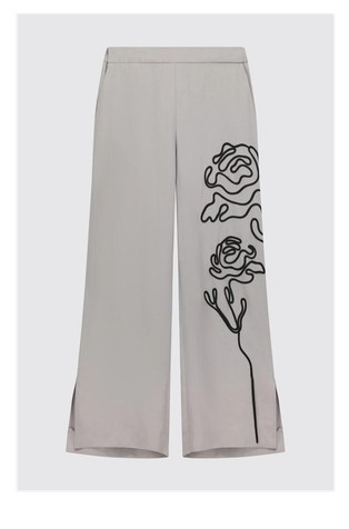 Embroidered trousers in viscose and linen blend