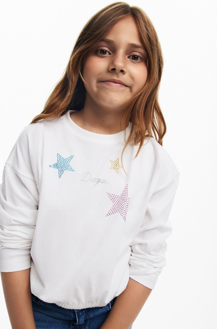 DESIGUAL T-shirt with star rhinestones White 