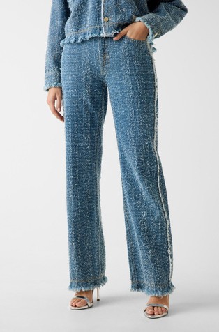 Tvidaste jeans hlače s širokimi hlačnicami