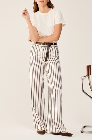 Črtaste hlače iz mešanice z lanom