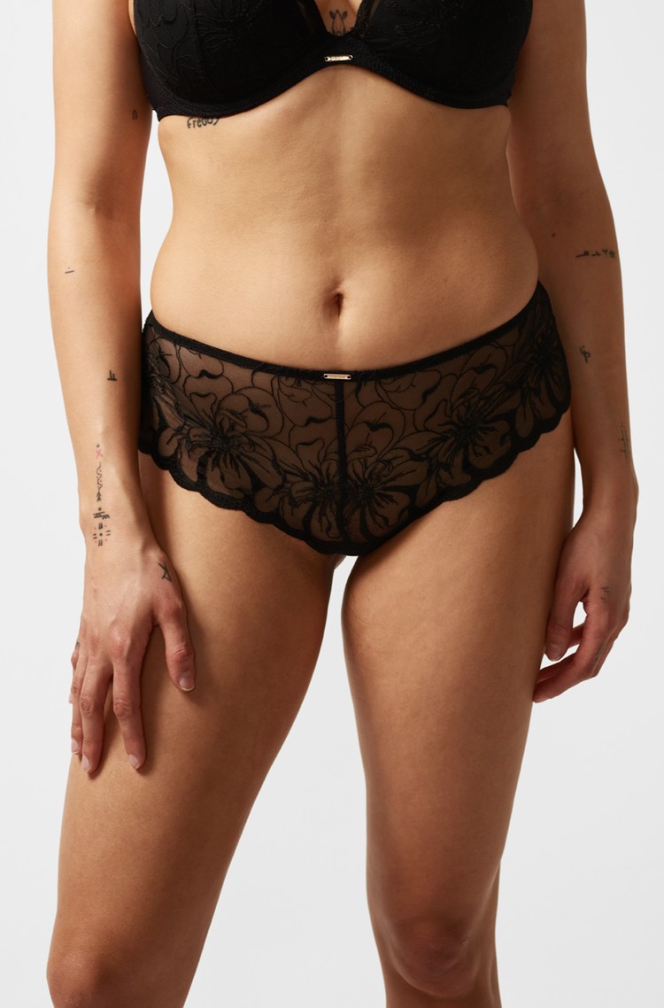 CHANTELLE Fleurs hipster čipkaste spodnje hlačke Črna - Black 