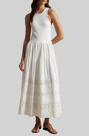 Obleka brez rokavov s čipkastimi detajli