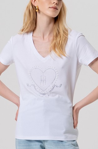 Jersey majica s perlami in logotipom iz okrasnih kamenčkov