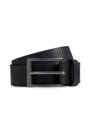 Italian-leather belt with perforated strap