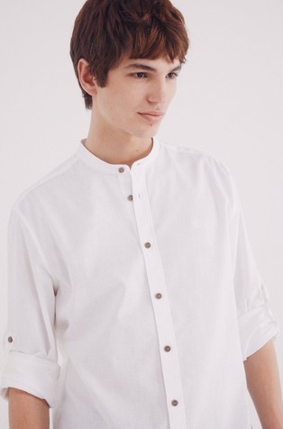 SPRINGFIELD Linen blend shirt with Mandarin collar White 3