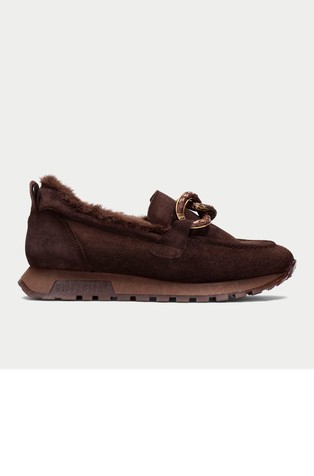 Suede loafers with faux-fur trim