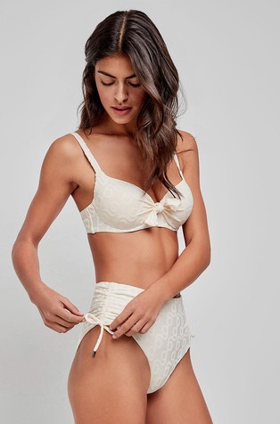 GISELA High waist bikini briefs with geometric print Beige 3