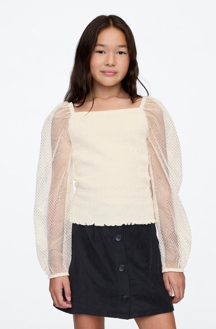 GAP Kids Smocked Puff Sleeve Top Ivory Frost 