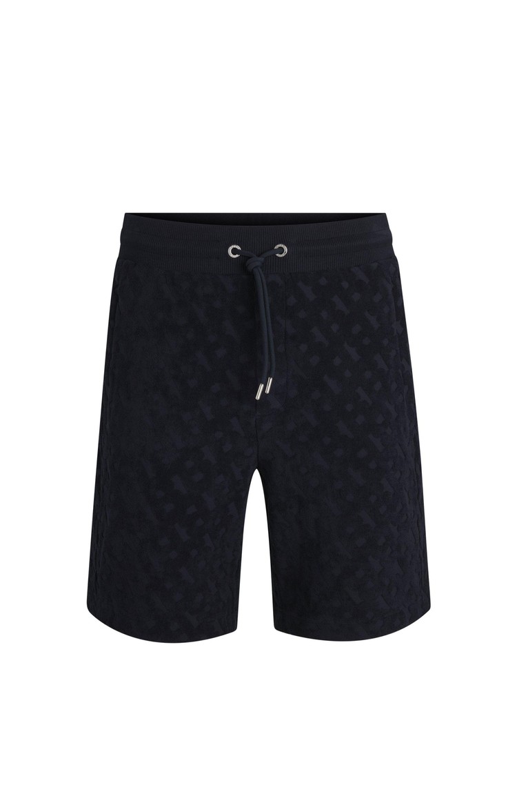 HUGO BOSS Cotton shorts with all-over monogram jacquard Dark Blue 