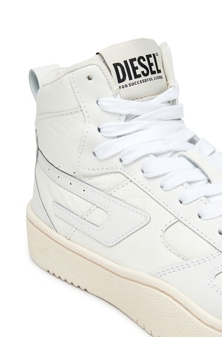 DIESEL Visoke usnjene superge z D logotipom Bela - White 5
