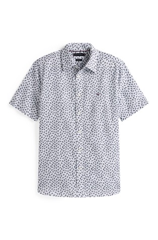 TOMMY HILFIGER Patterned short-sleeved shirt in cotton and linen blend White / Blue 4