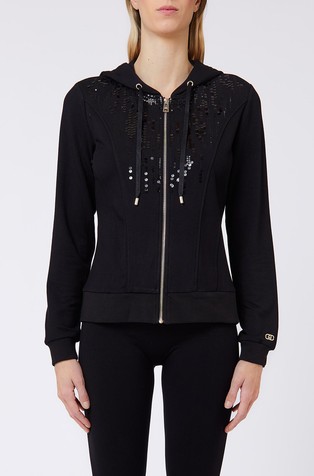 Viscose zip hooded sweatshirt with sequins
