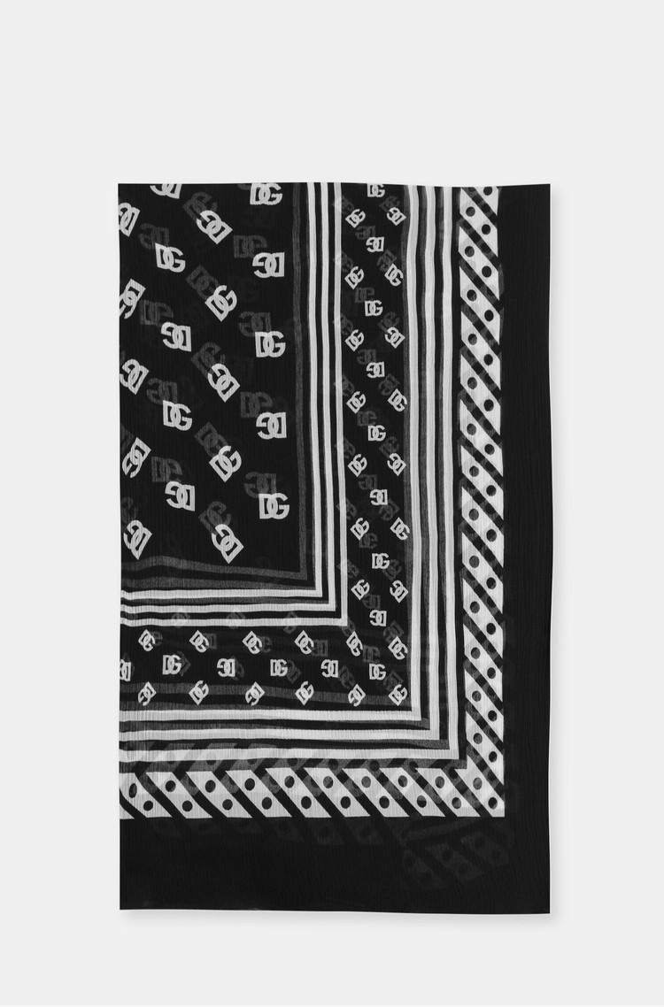 DOLCE &amp; GABBANA Silk scarf with all-over DG logo print Black 