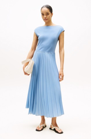 Pleated Fit And Flare Long Dress