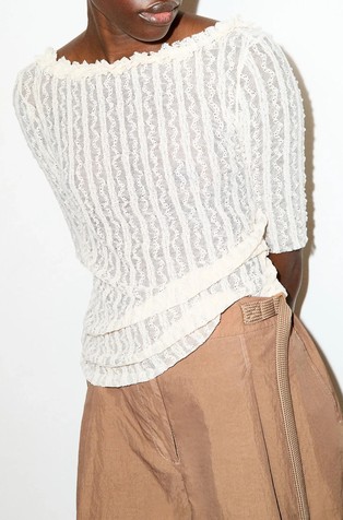 Lacy jersey 3/4-sleeve T-shirt