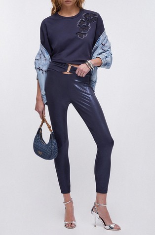 Stretch cotton sweatshirt with floral embroidery