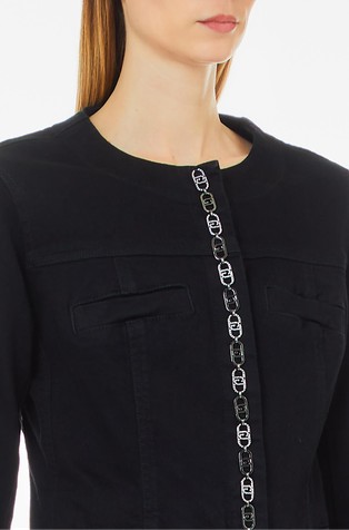 LIU JO Denim jakna s kovinskim logo detajlom Črna - Black 3