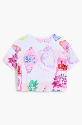 DESIGUAL Cropped majica s potiskom Bela - White / Multi 6