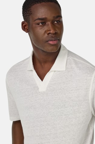 BOGGI MILANO Stretch Linen Jersey Polo Shirt White 3